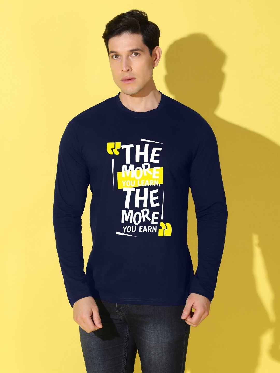 

WOOSTRO Men Typography Printed Slim Fit T-shirt, Navy blue