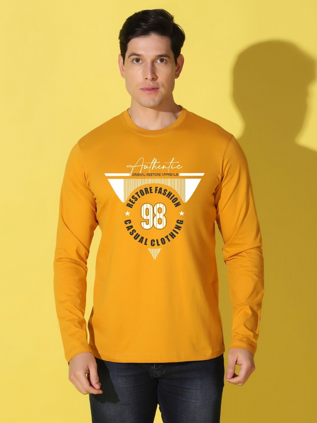 

WOOSTRO Men Typography Printed Slim Fit T-shirt, Mustard