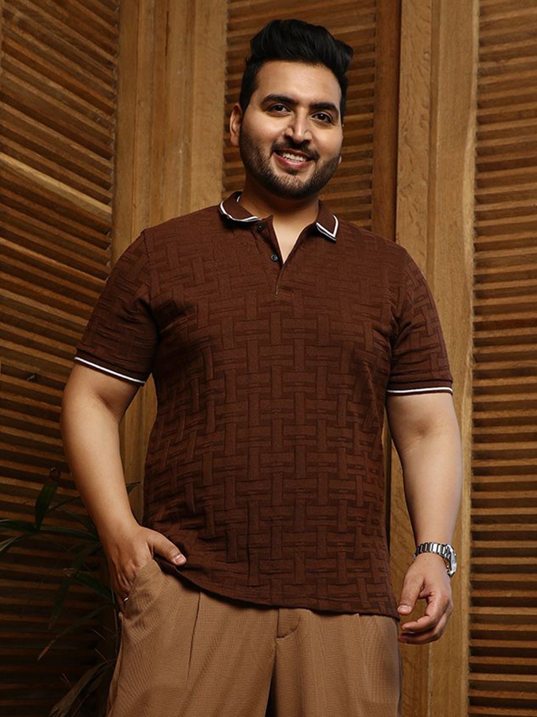 

Instafab Plus Men Polo Collar T-shirt, Brown