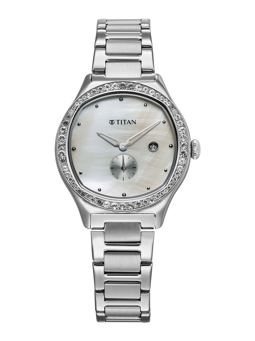 

Titan Women Embellished Dial & Stainless Steel Bracelet Style Straps Analogue Watch 95289SM01, White