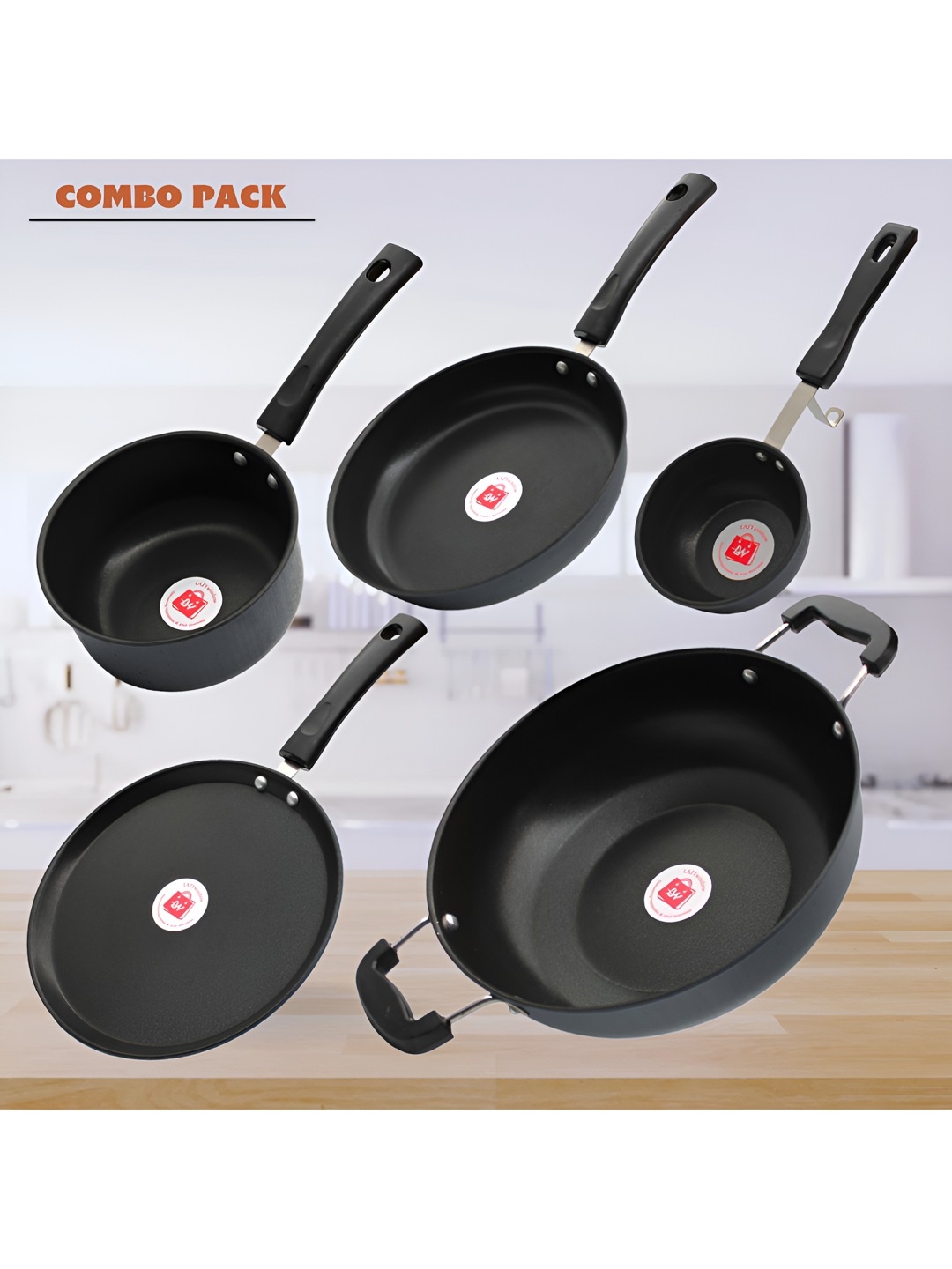 

LAZYwindow Black 5 Pieces Nonstick Cookware Easy to Clean Combo Set