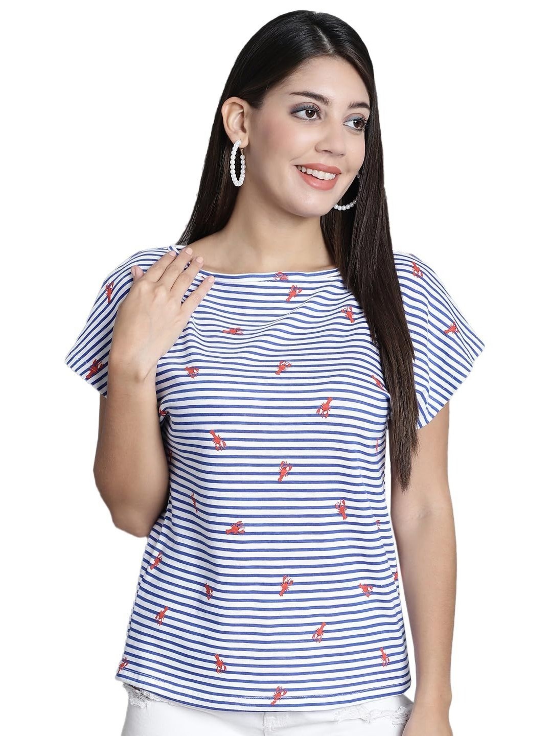 

SZN Women Striped Extended Sleeves T-shirt, White