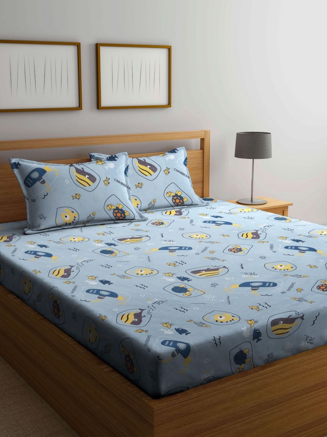 

Myntra Elegant Homes Grey Printed Fitted 300 TC King Bedsheet Set 2.50 m x 2.25 m