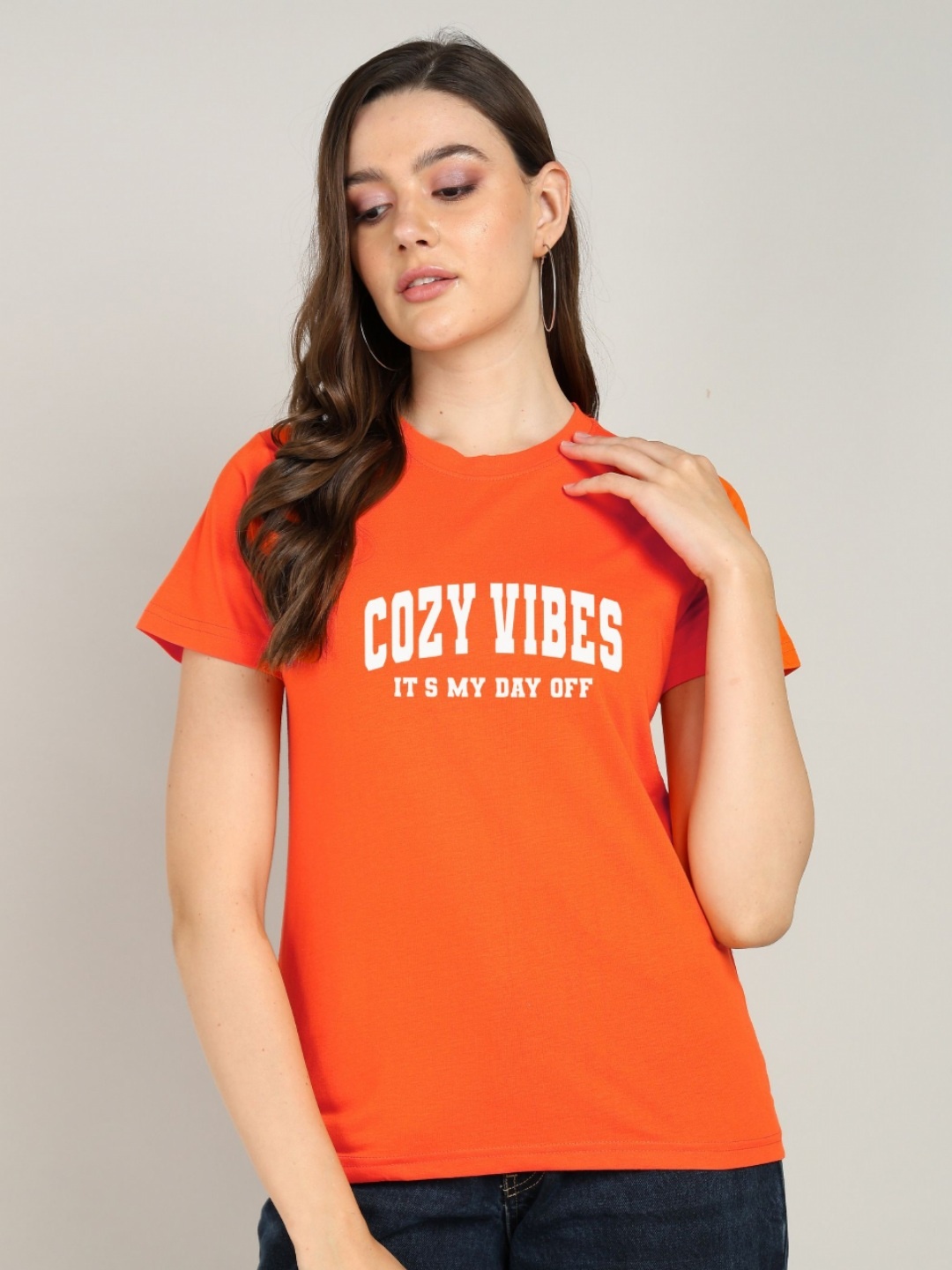 

Adyavastram Women Printed T-shirt, Orange