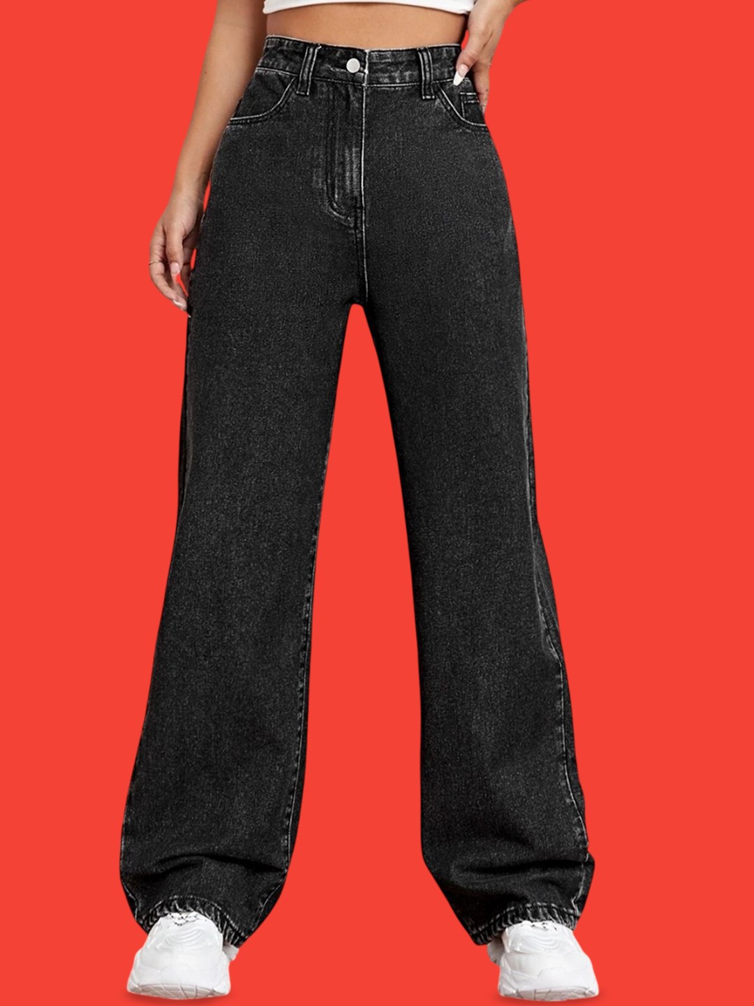 

VBEAUTI Women Jean Boyfriend Fit High-Rise Stretchable Jeans, Black