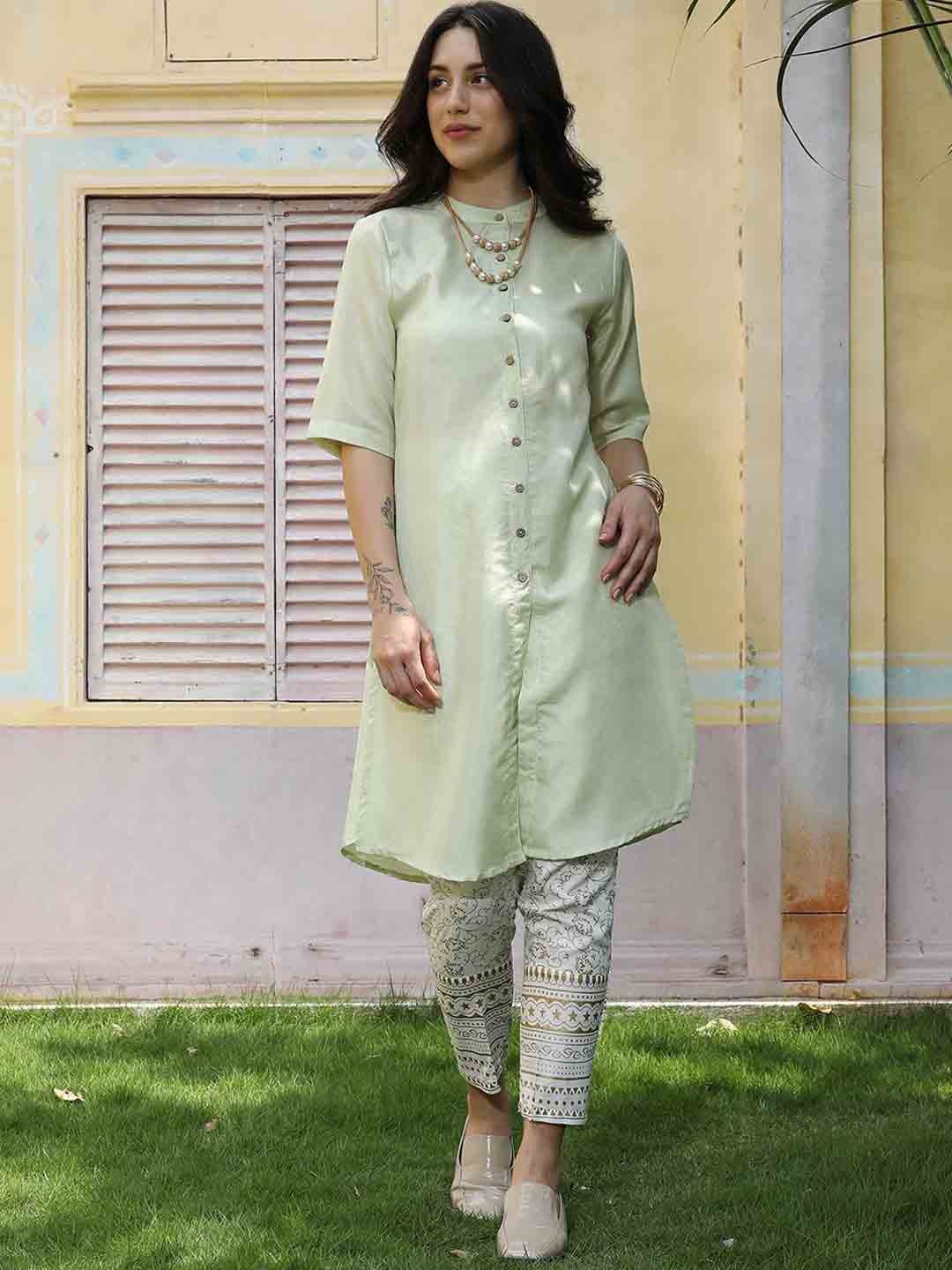 

QISSA Women Regular Kurta with Trousers, Green
