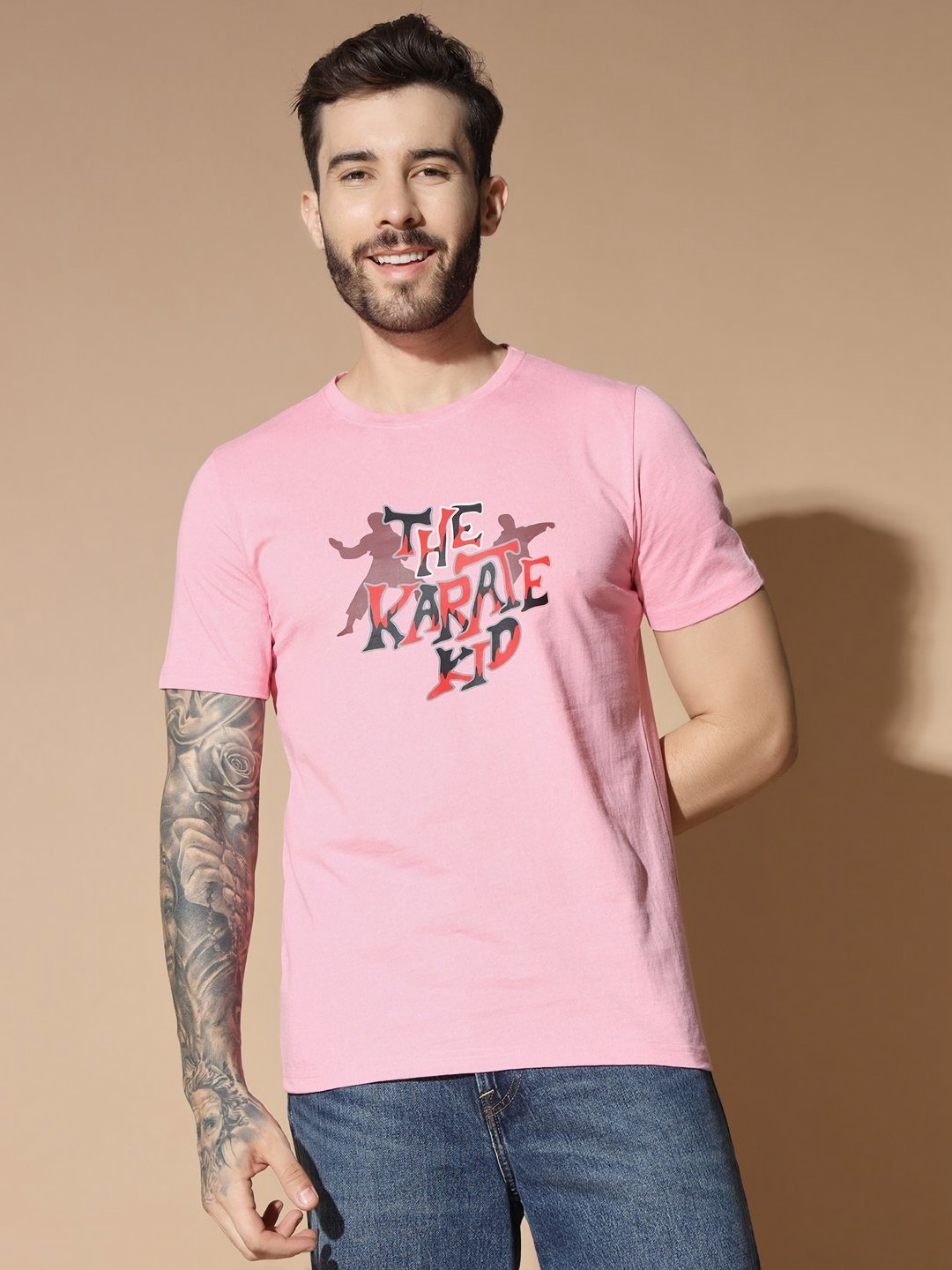 

Unicus Apparel Men Typography Printed Applique T-shirt, Pink