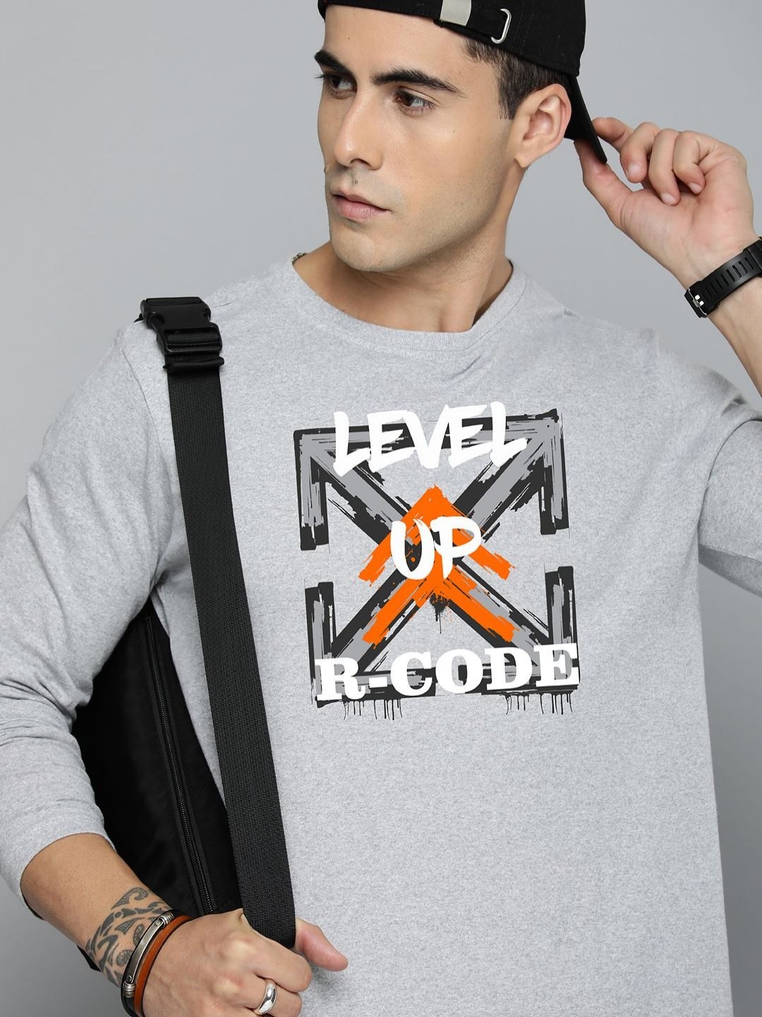 

R.Code by The Roadster Life Co. Men Printed Applique T-shirt, Grey
