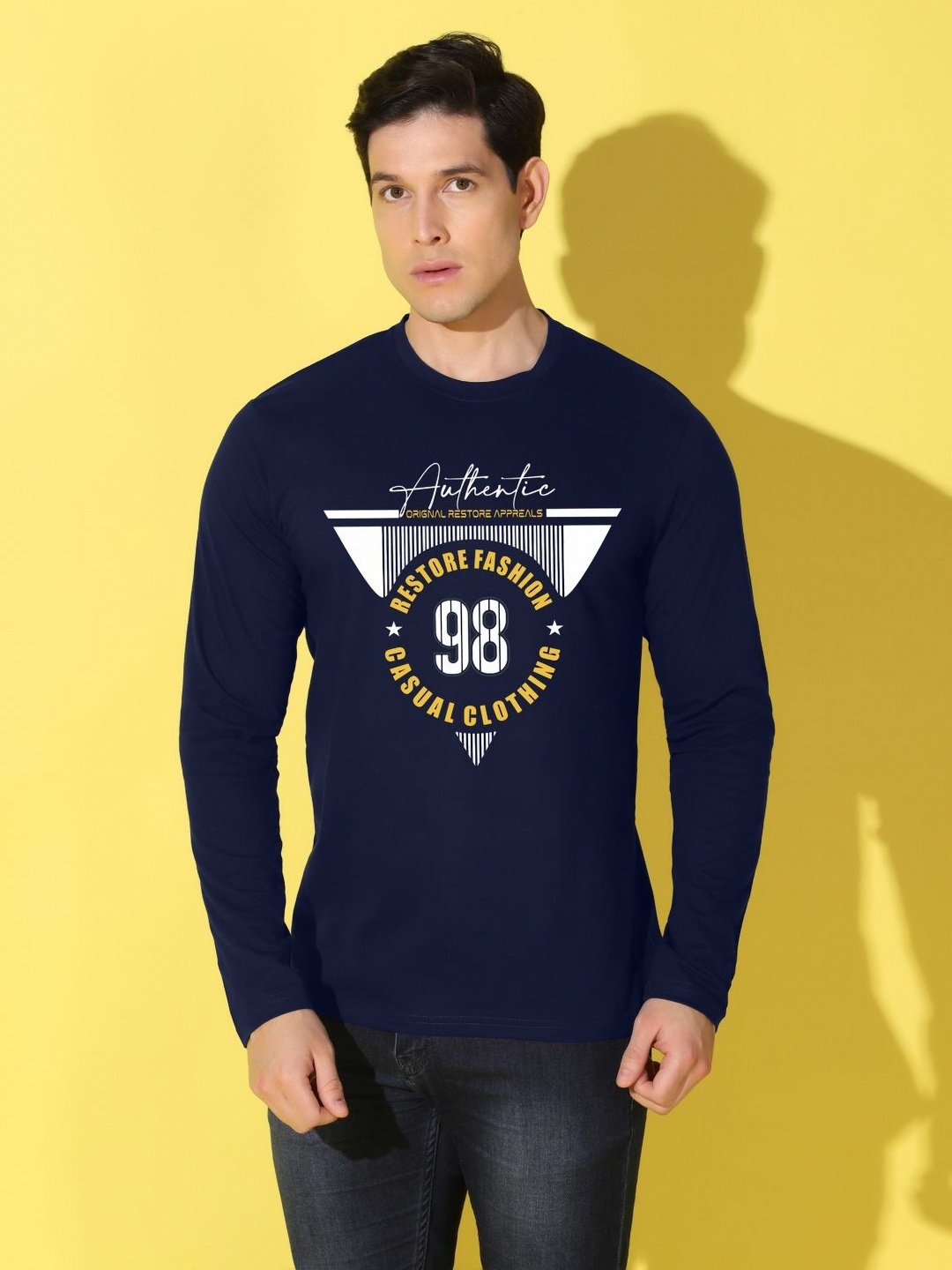 

WOOSTRO Men Typography Printed Slim Fit T-shirt, Navy blue