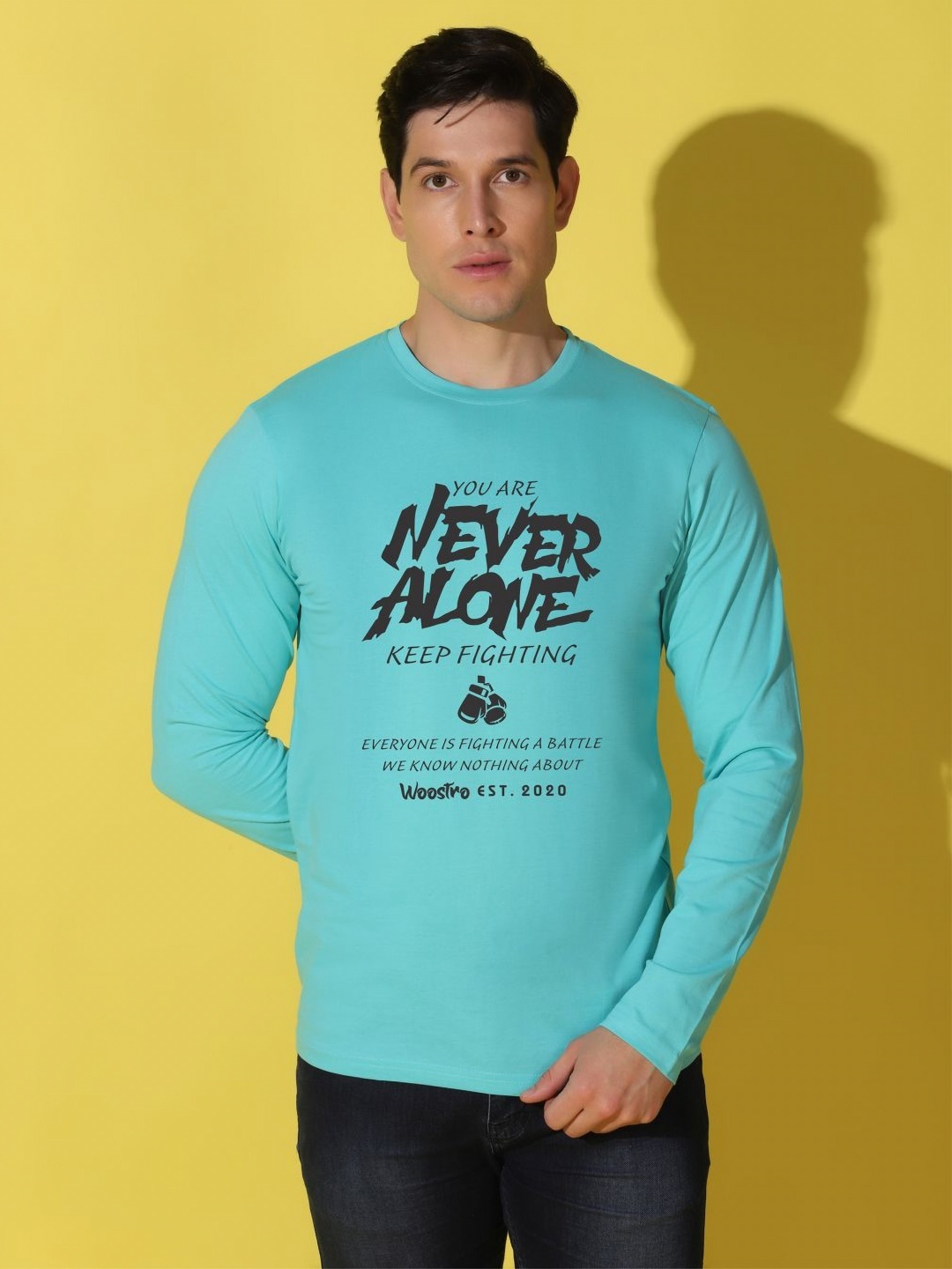 

WOOSTRO Men Typography Printed Slim Fit T-shirt, Sea green