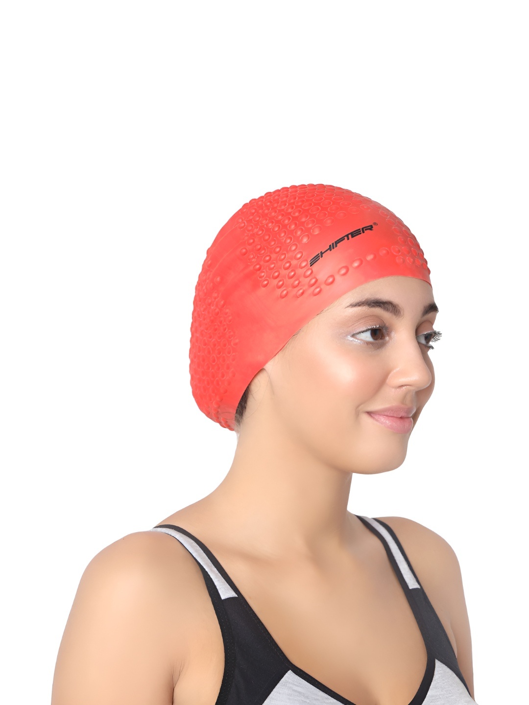 

SHIFTER Bubble Textured Anti-Slip Silicone Swimming Cap, Red