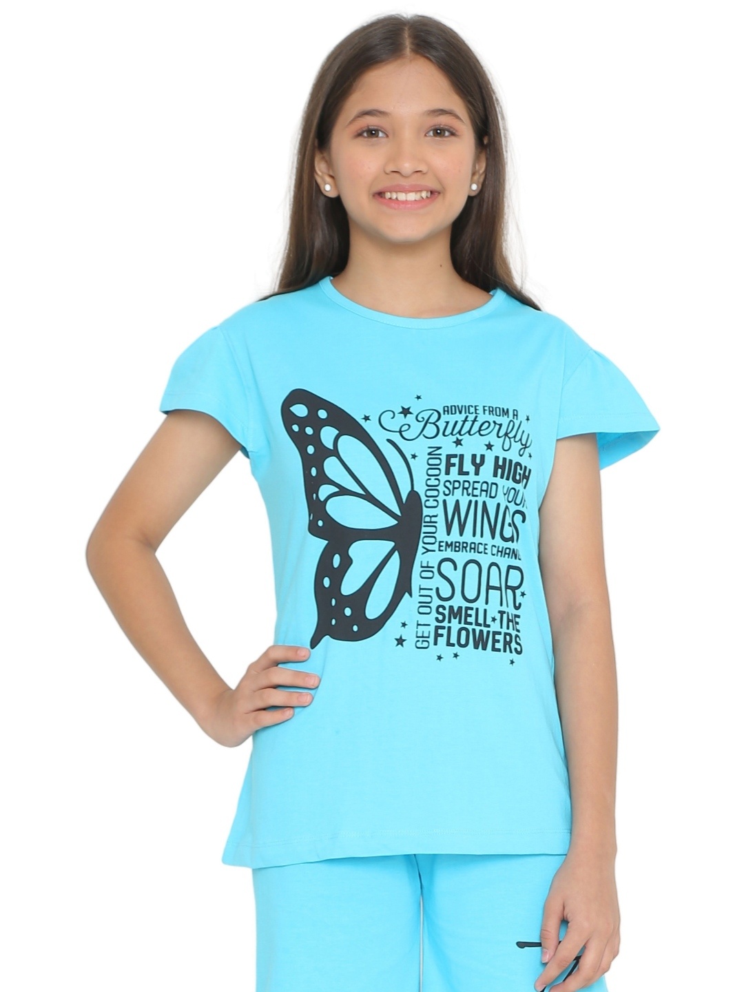 

TotzTouch Girls Printed Pockets T-shirt, Blue