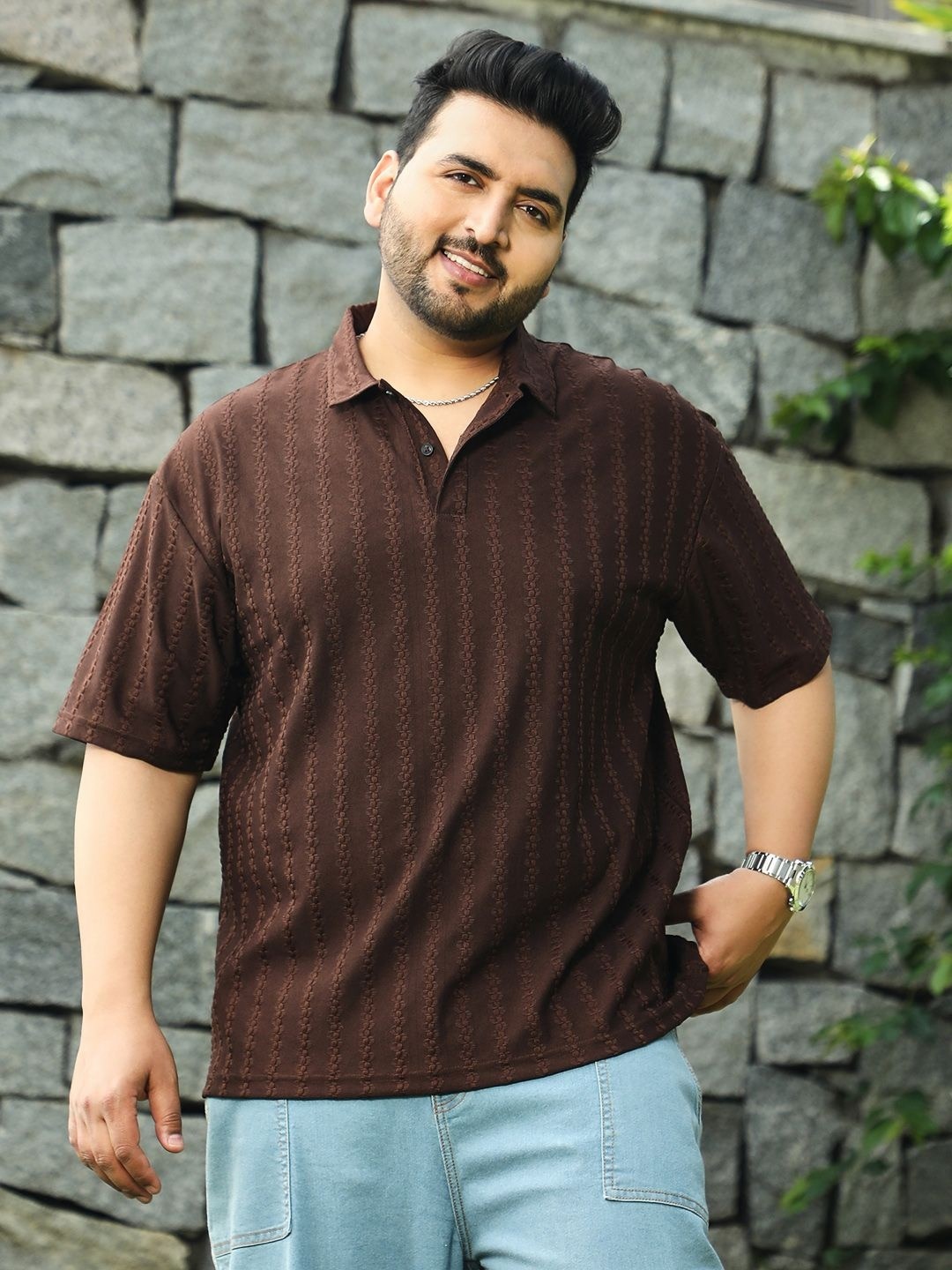 

Instafab Plus Men Polo Collar Pockets T-shirt, Brown