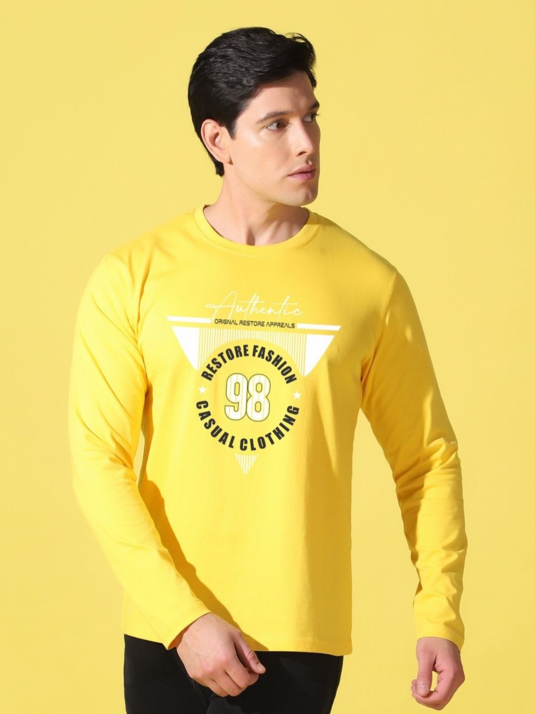

WOOSTRO Men Typography Printed Slim Fit T-shirt, Yellow