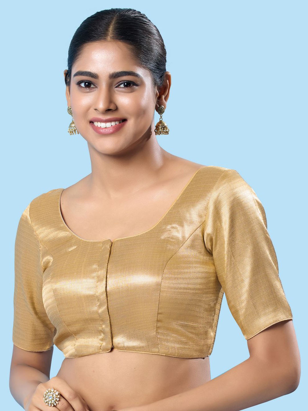

VAMAS - THE DESIGNER BLOUSES Women Round Neck Padded Saree Blouse, Gold