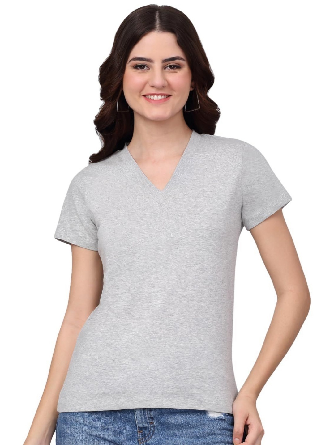 

SZN Women V-Neck Pockets T-shirt, Grey