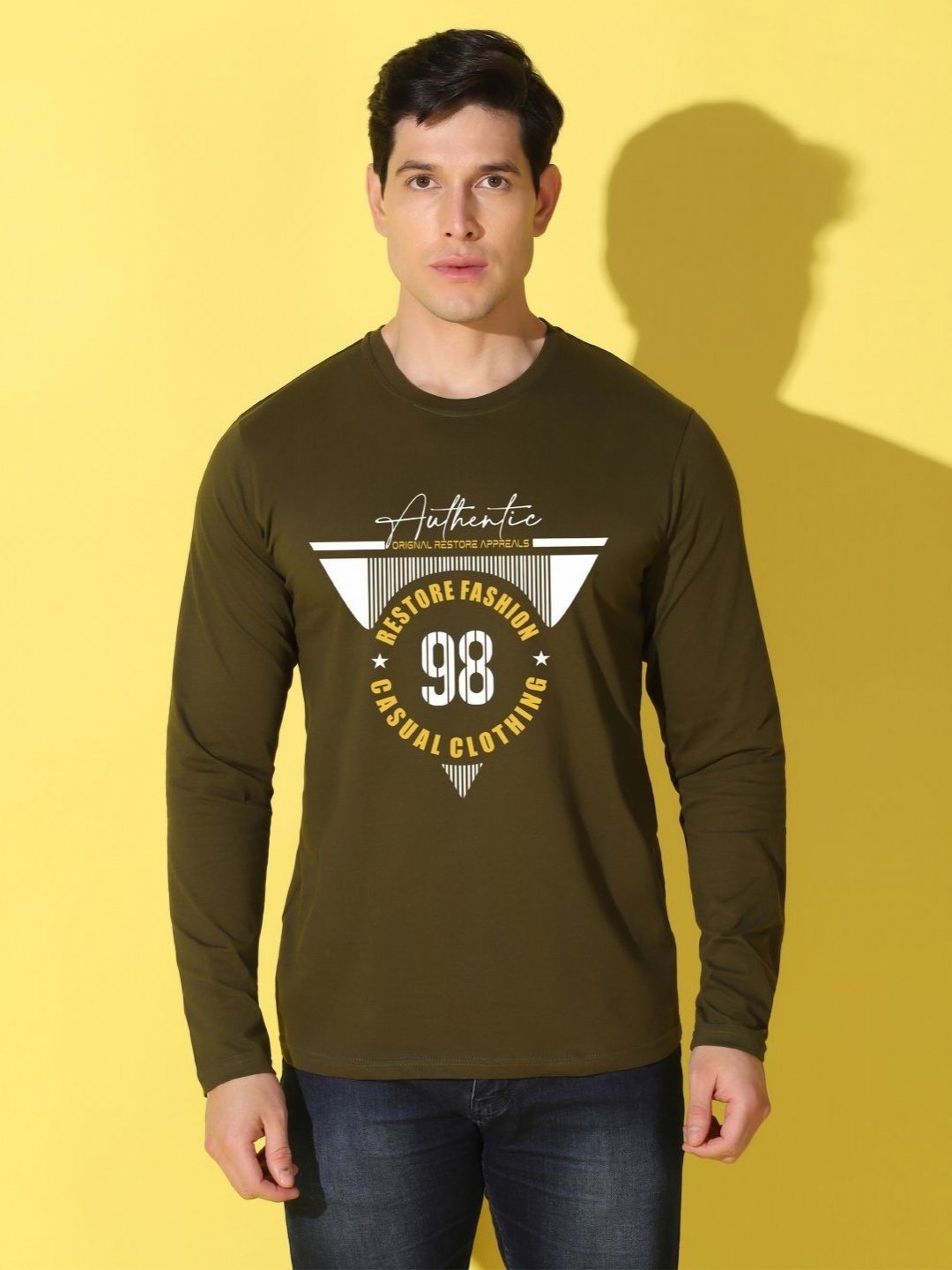 

WOOSTRO Men Typography Printed Slim Fit T-shirt, Olive