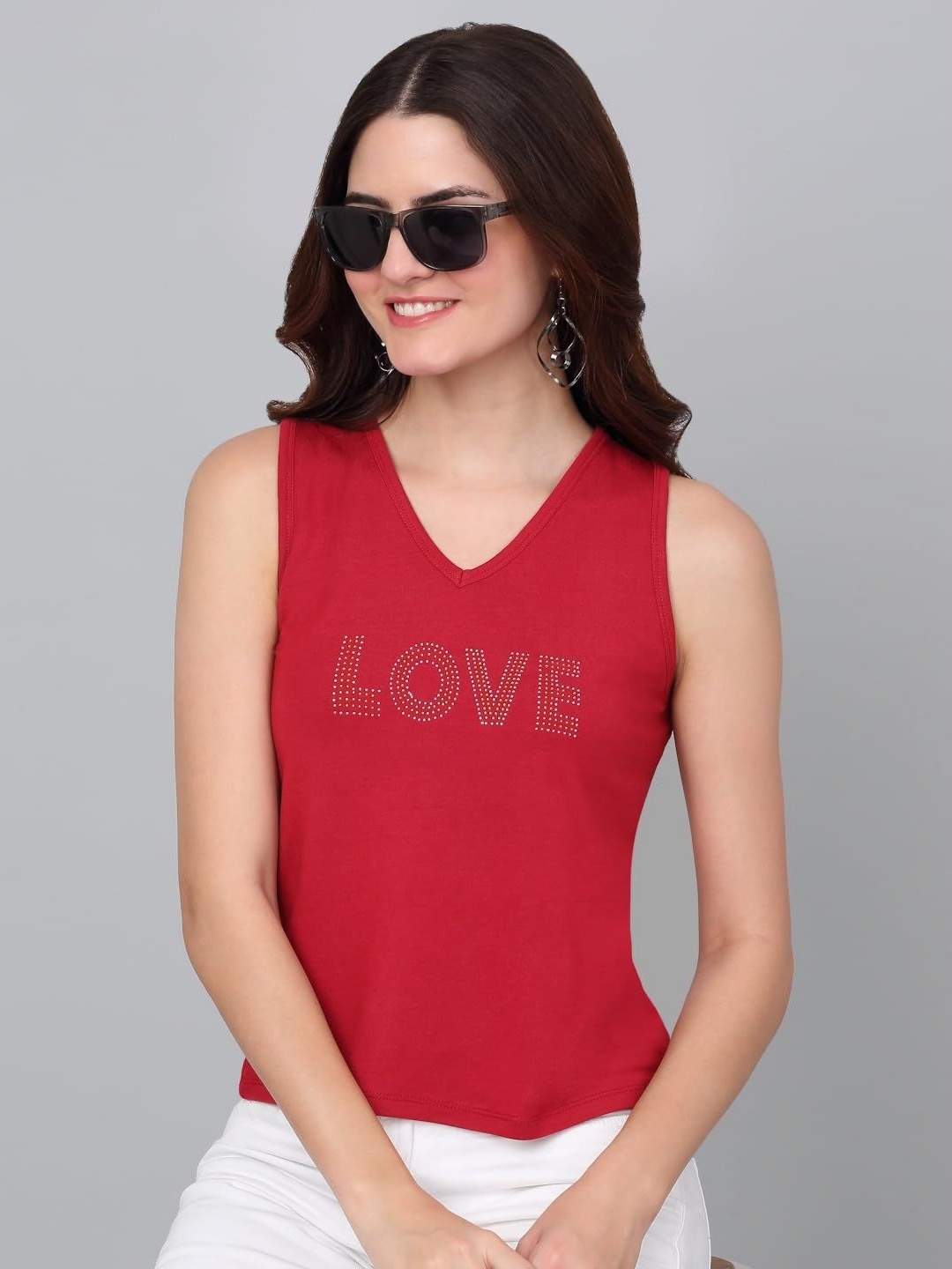 

SZN Women Typography V-Neck Extended Sleeves T-shirt, Red