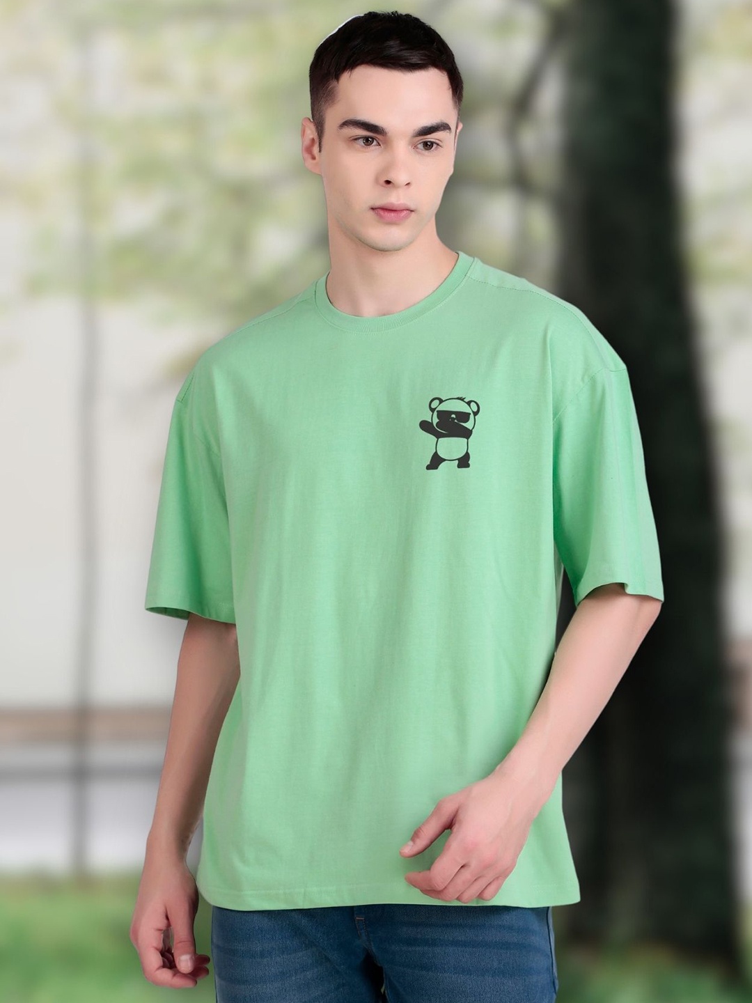 

FLYIND VOGUE OUTFIT Men Printed Bio Finish Applique T-shirt, Sea green