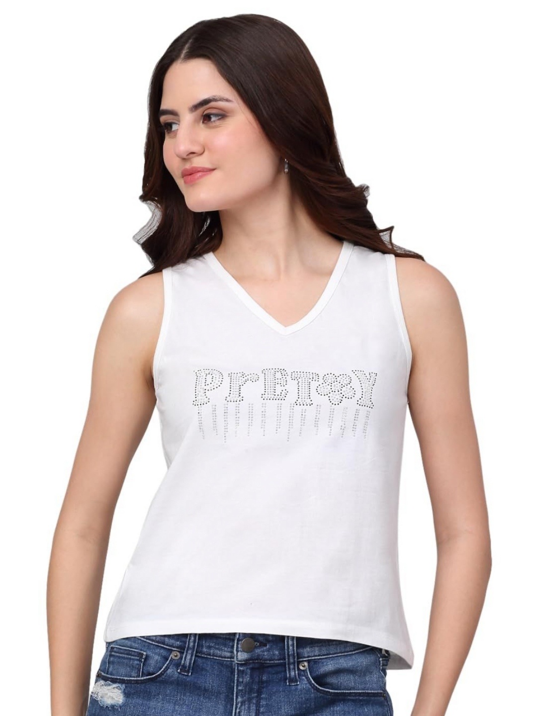 

SZN Women Typography V-Neck Extended Sleeves T-shirt, White