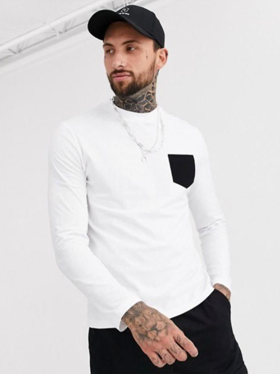 

Unicus Apparel Men High Neck Pockets T-shirt, White