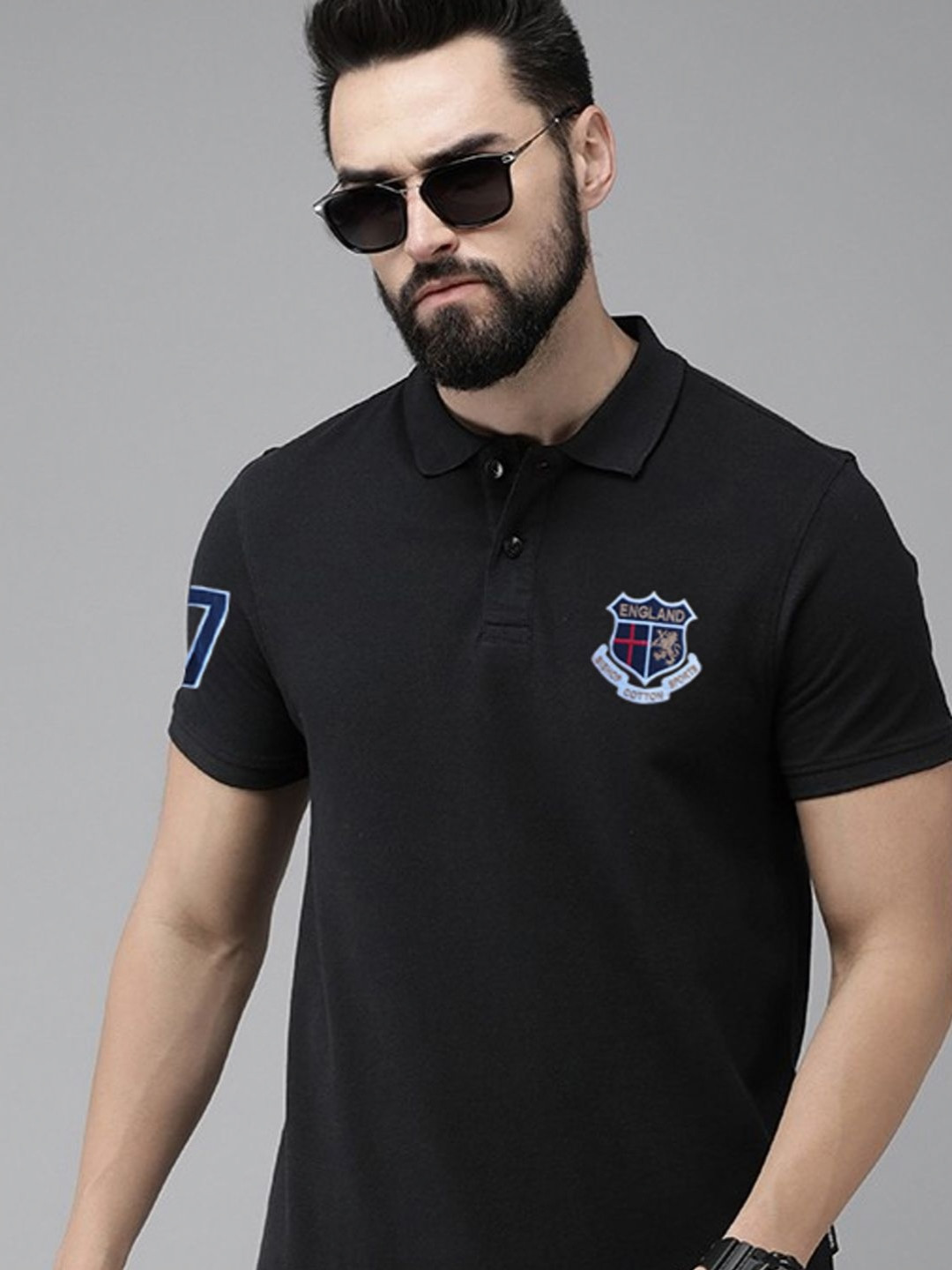 

Bishop Cotton Men Polo Collar Pockets T-shirt, Black