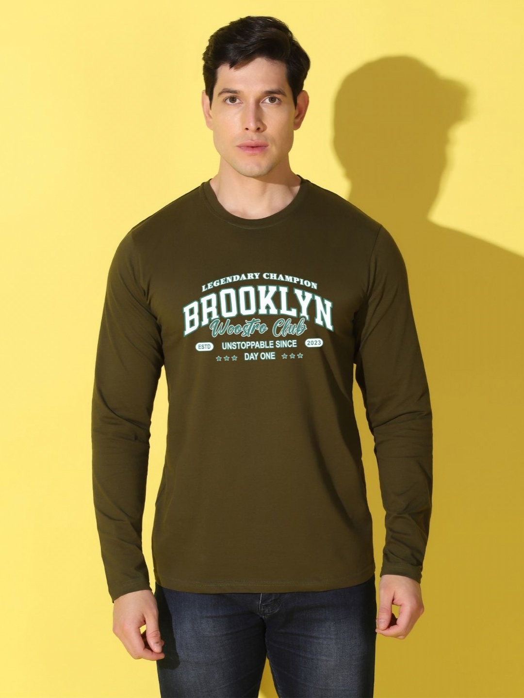 

WOOSTRO Men Typography Printed Slim Fit T-shirt, Olive