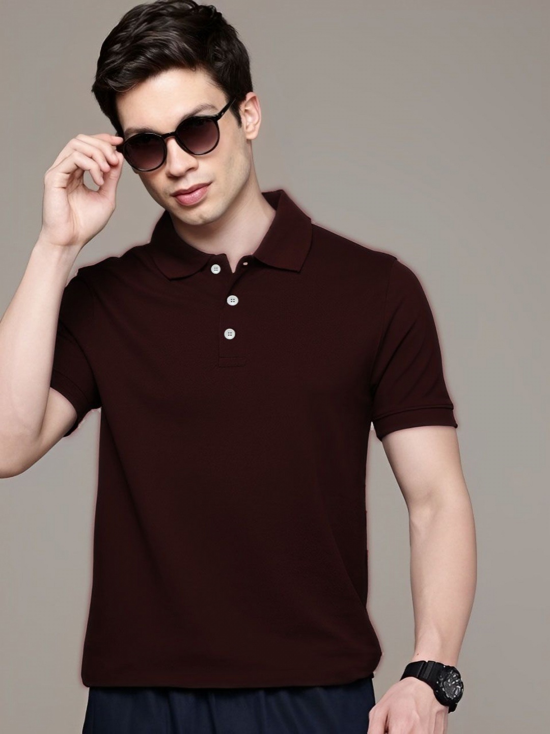 

Kushi Flyer Men Polo Collar Pockets T-shirt, Maroon