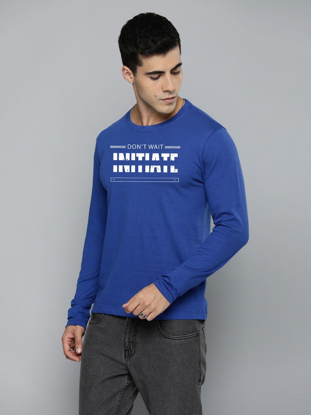 

R.Code by The Roadster Life Co. Men Typography Printed Applique T-shirt, Blue