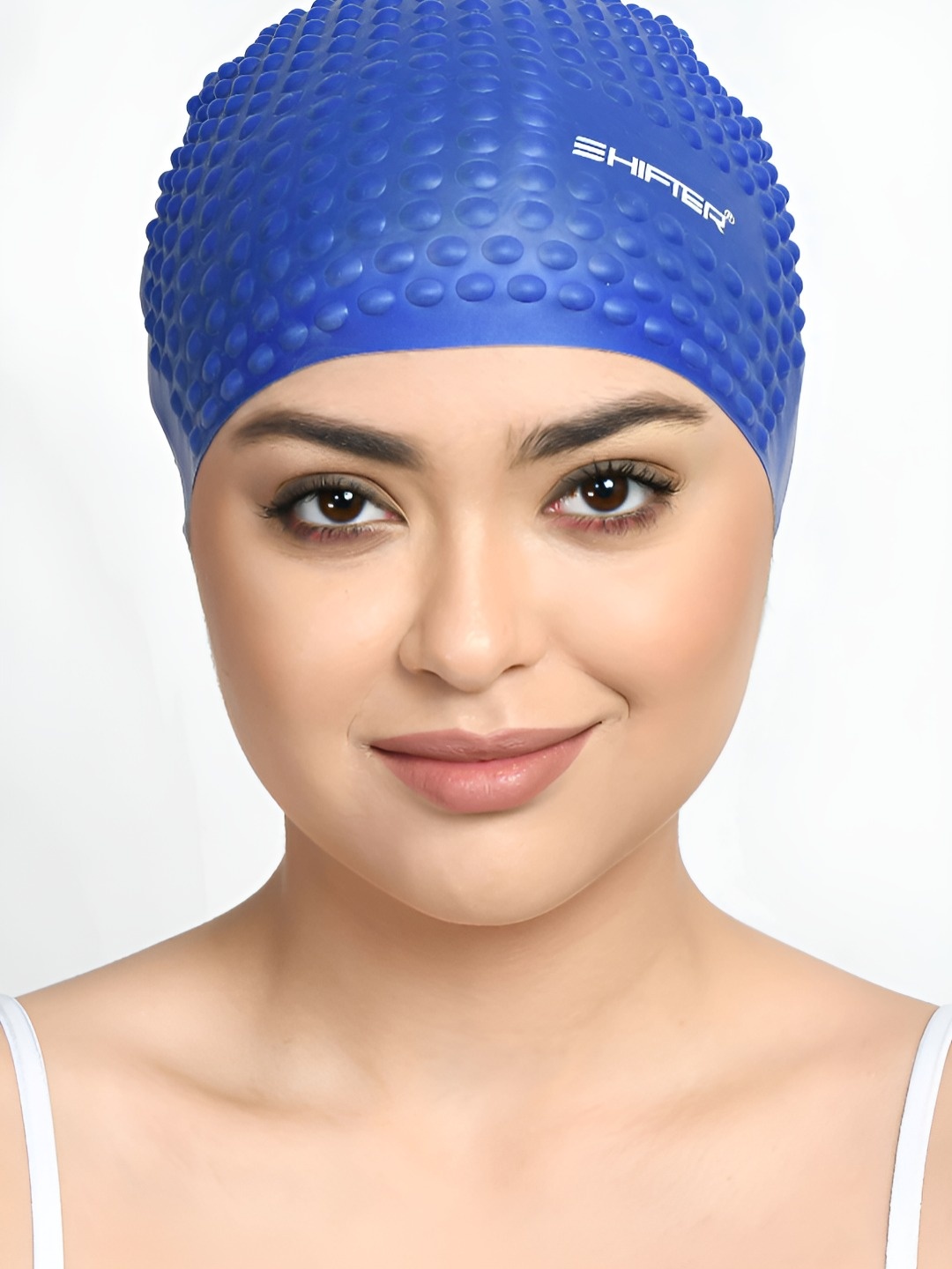 

SHIFTER Bubble Textured Silicone Swimming Cap, Blue
