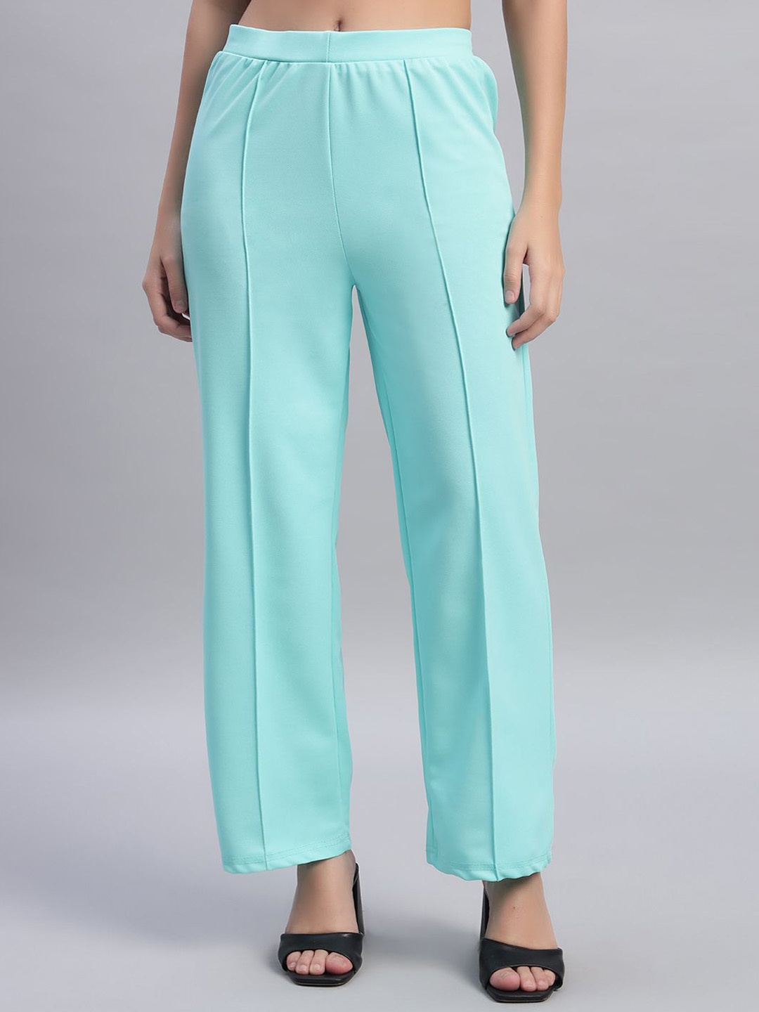 

DIZON Women Striped Original Straight Fit Easy Wash Trousers, Sea green
