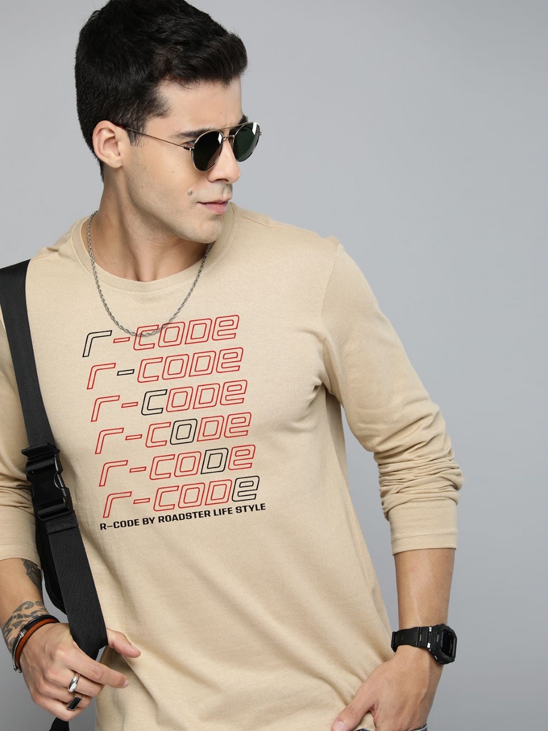 

R.Code by The Roadster Life Co. Men Typography Printed T-shirt, Beige