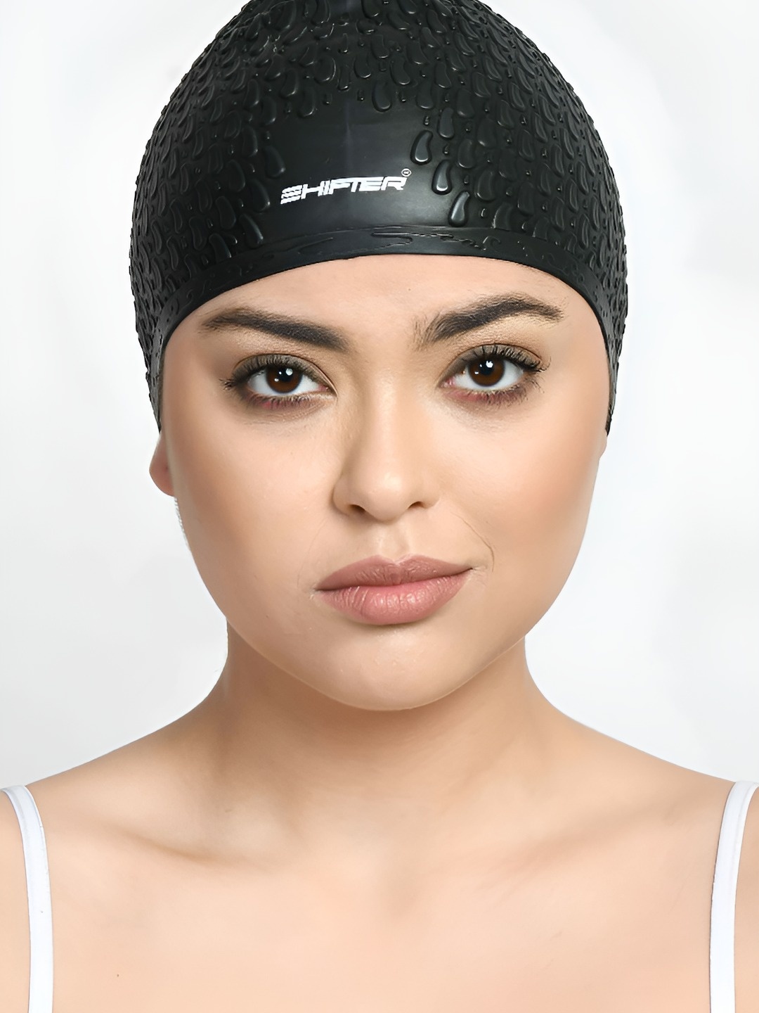 

SHIFTER Long Bubble Textured Anti-Slip Silicone Swimming Cap, Black