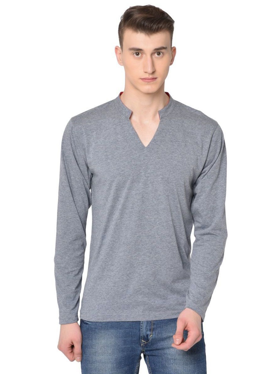 

Unicus Apparel Men V-Neck Raw Edge T-shirt, Grey