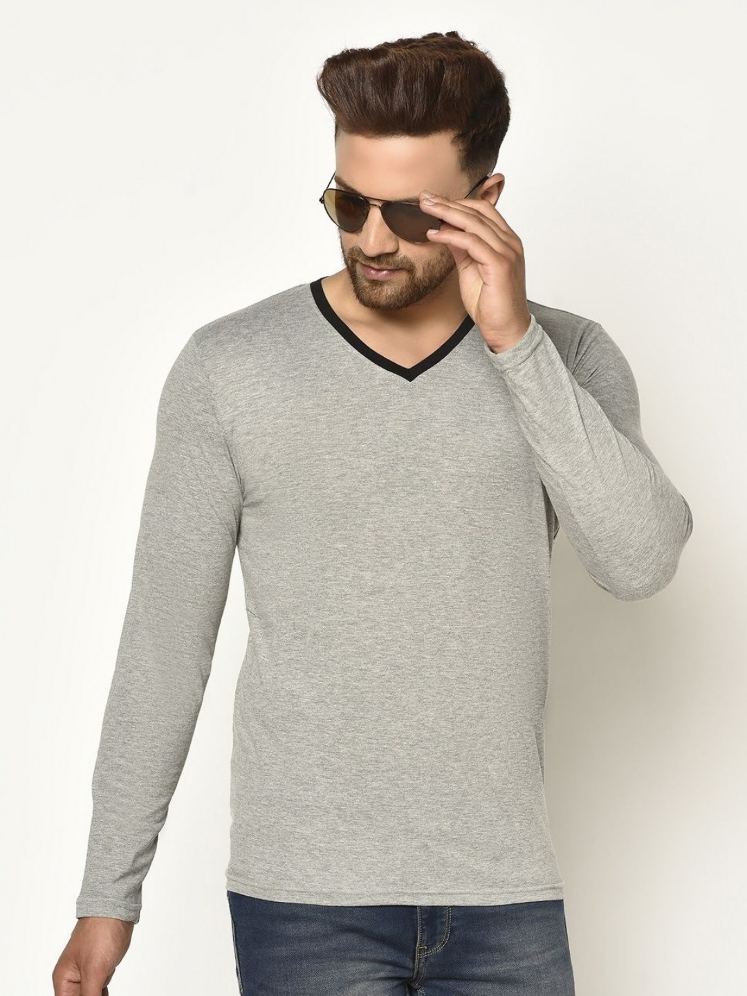 

Unicus Apparel Men V-Neck Raw Edge T-shirt, Grey
