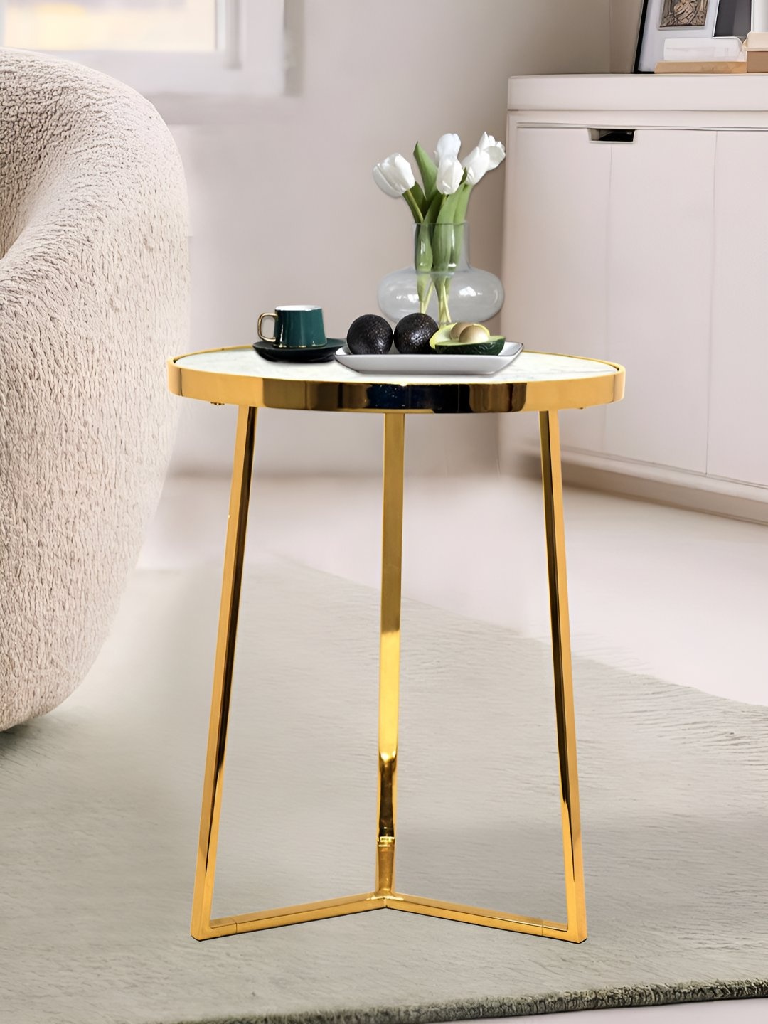 

Metalsmith Yellow & White Round Shaped Coffee Table, Gold