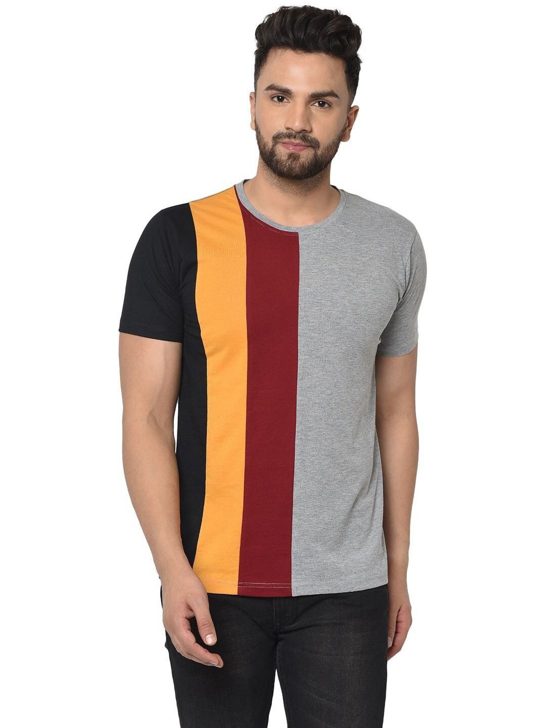 

Unicus Apparel Men Colourblocked Raw Edge T-shirt, Multi