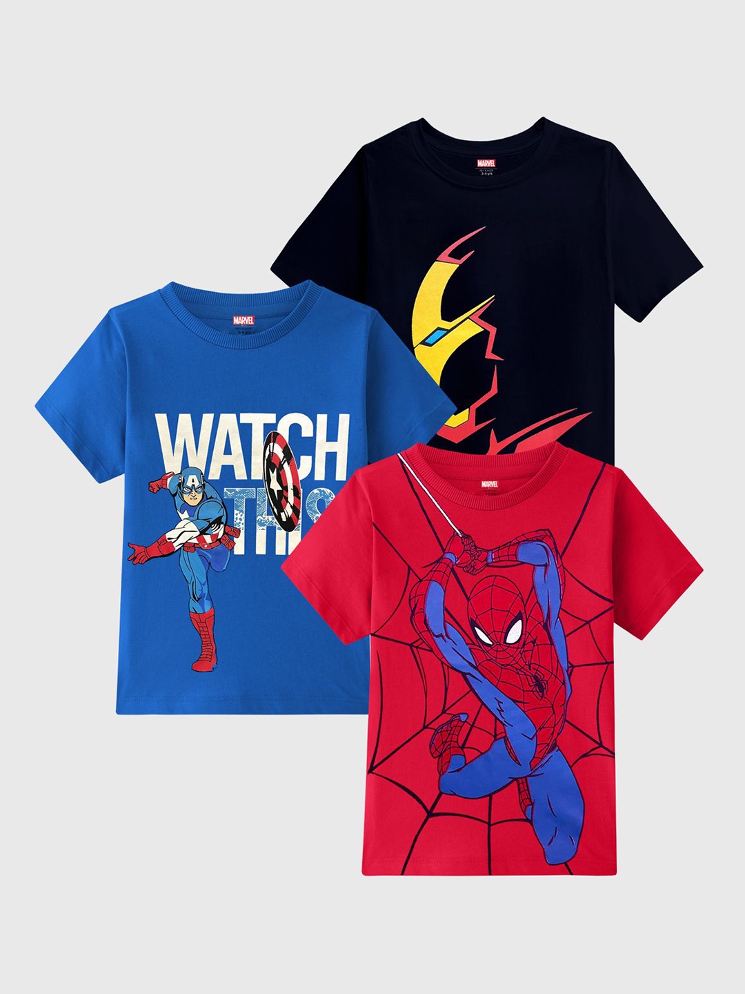 

Marvel by Miss and Chief Boys 3 Printed Bio Finish Pockets T-shirt, Multi