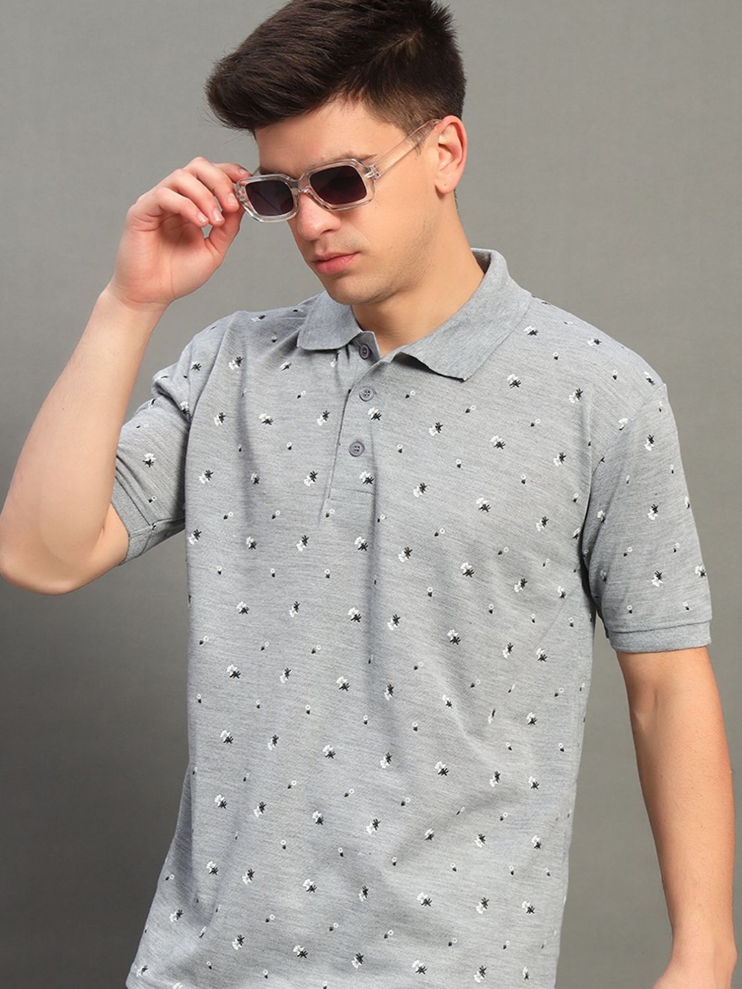 

GET GOLF Men Printed Polo Collar T-shirt, Grey
