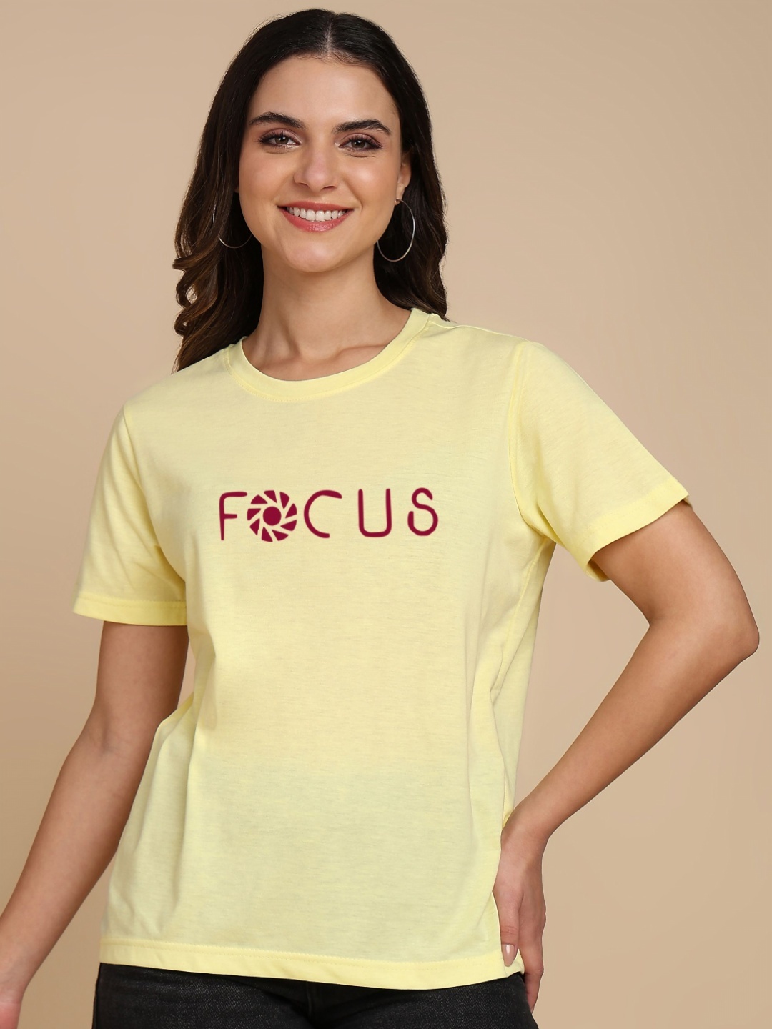 

Adyavastram Women Applique T-shirt, Yellow