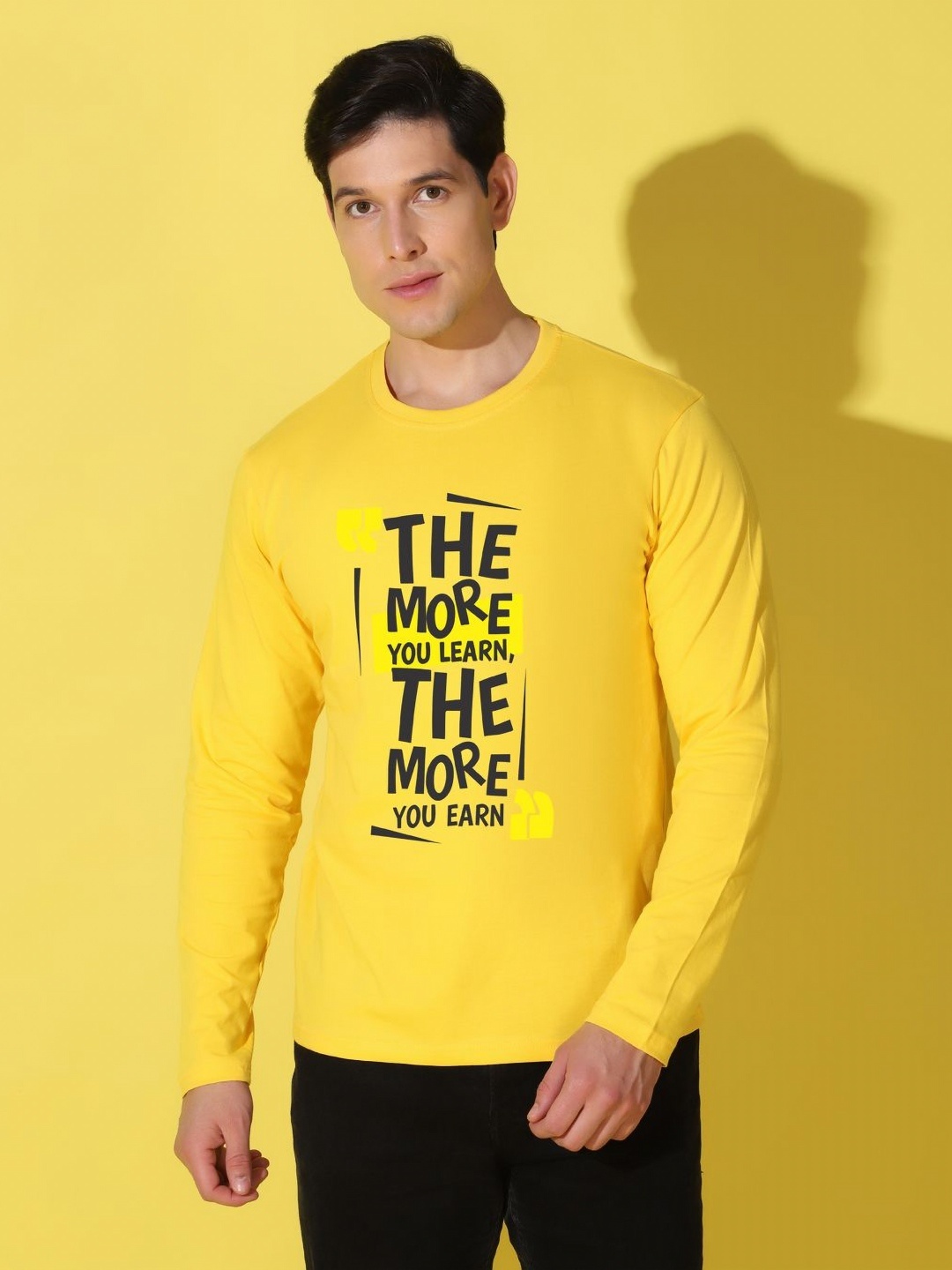 

WOOSTRO Men Typography Printed Slim Fit T-shirt, Yellow