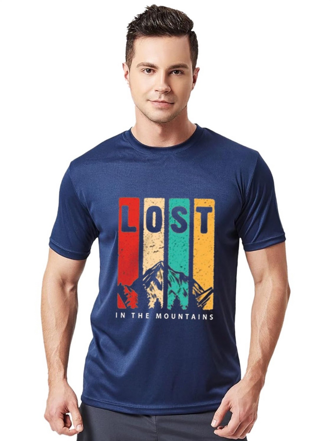 

Diving Deep Men Printed Dri-FIT T-shirt, Navy blue