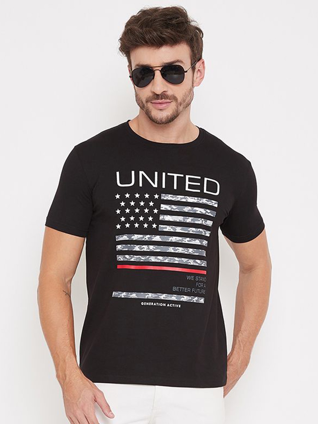 

Bishop Cotton Men Printed Raw Edge T-shirt, Black