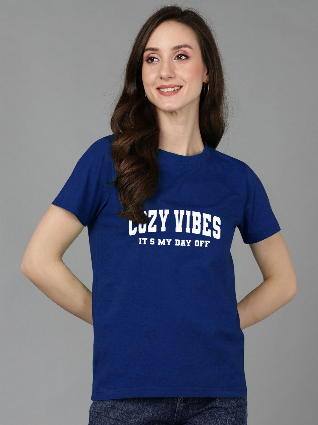 

Adyavastram Women Printed Pockets T-shirt, Blue
