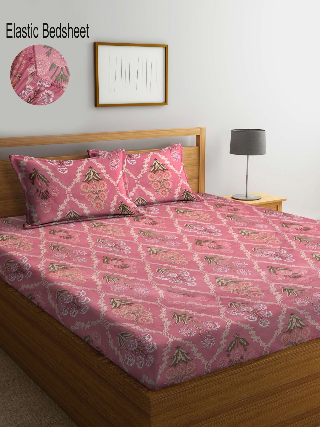 

Myntra Elegant Homes Pink & Beige Floral 300 TC Fitted King Bedsheet Set 2.70 m x 2.70 m