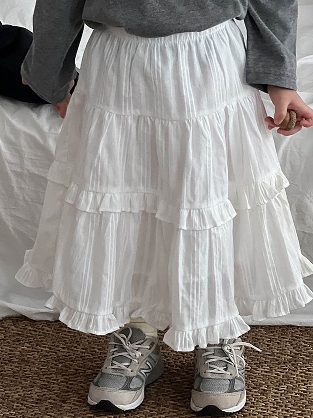 

LULU & SKY Girls Textured Pure Cotton Tiered Maxi Skirt, White