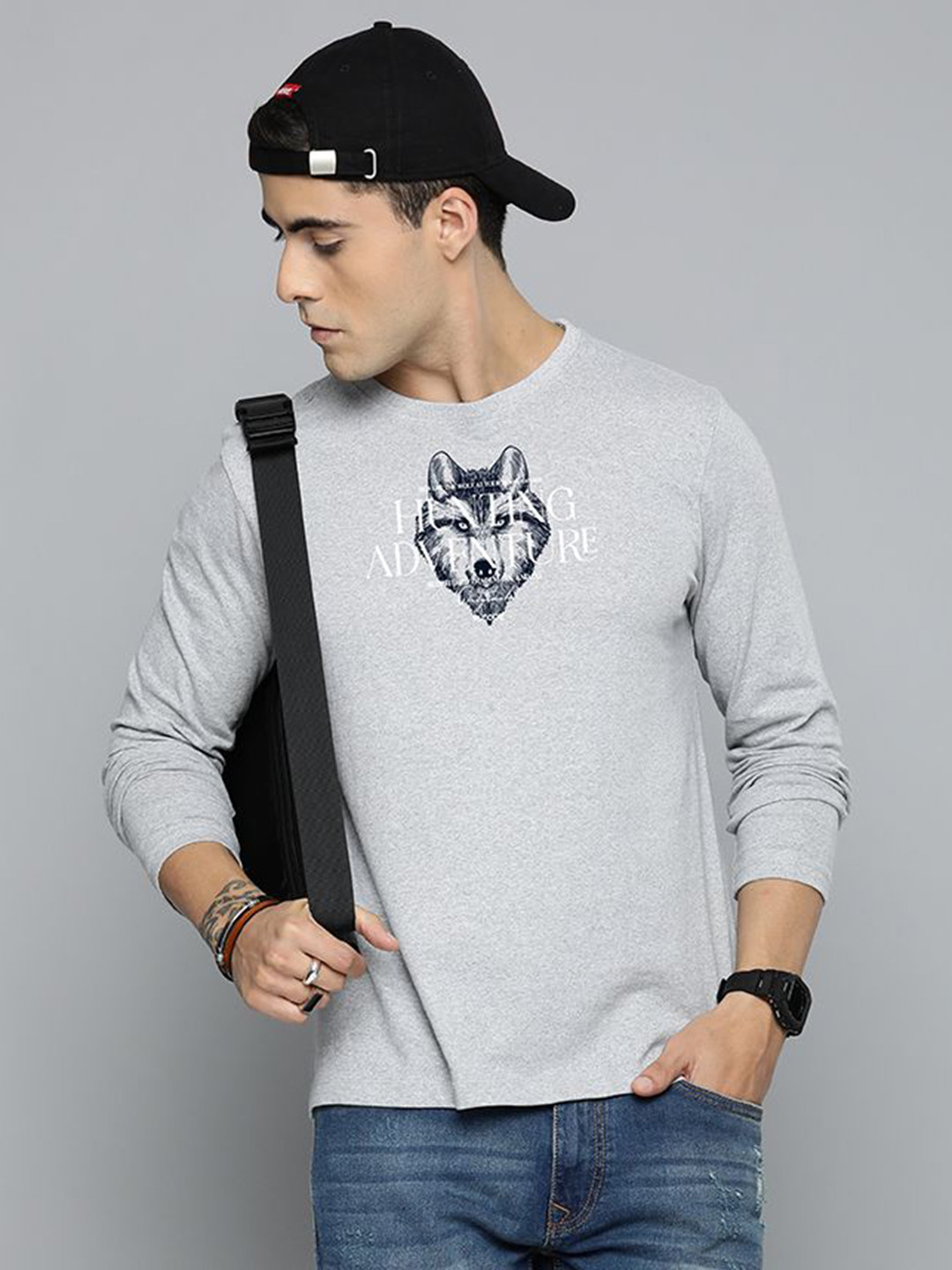 

R.Code by The Roadster Life Co. Men Printed T-shirt, Grey