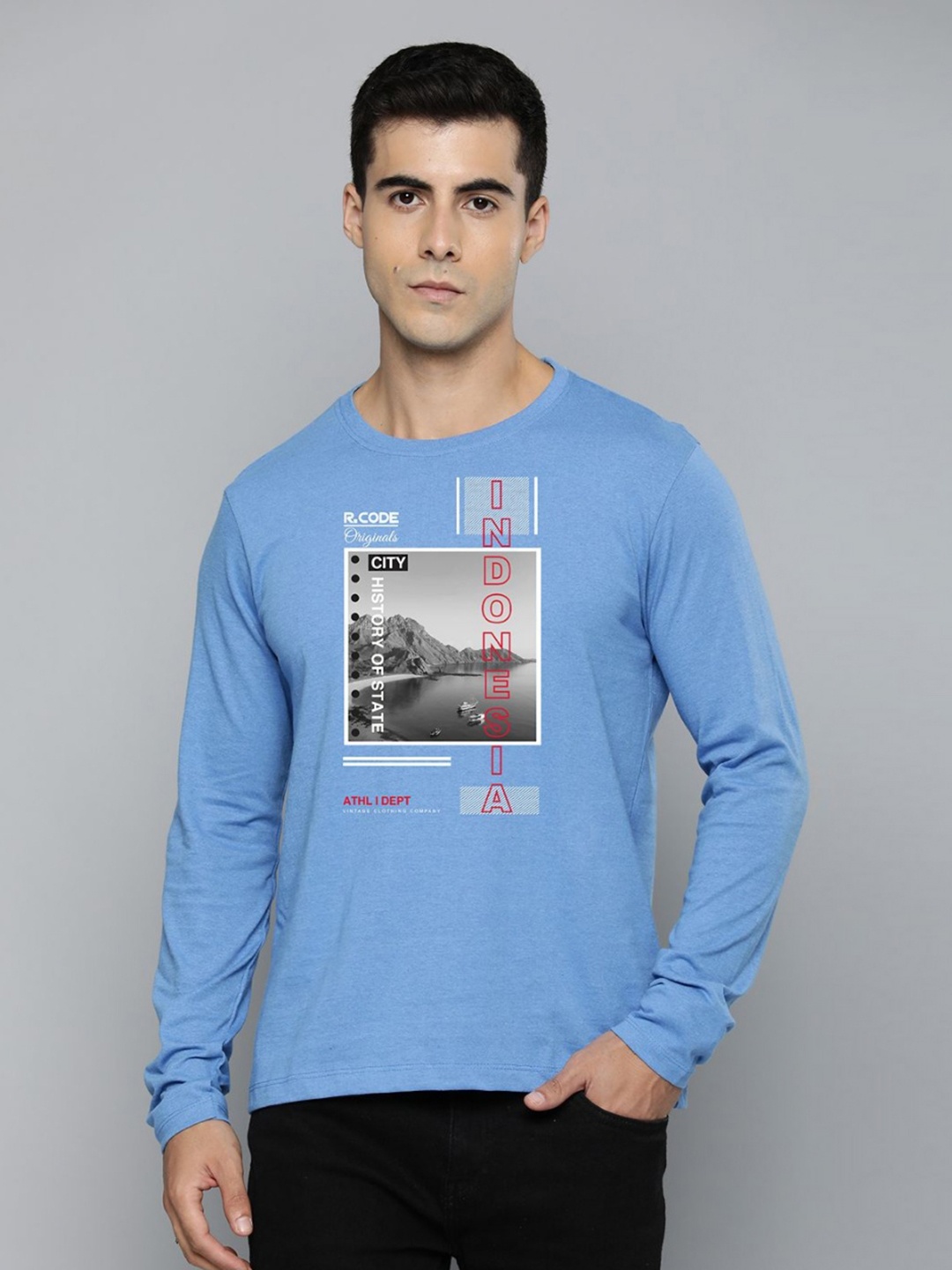 

R.Code by The Roadster Life Co. Men Typography Printed Applique T-shirt, Blue