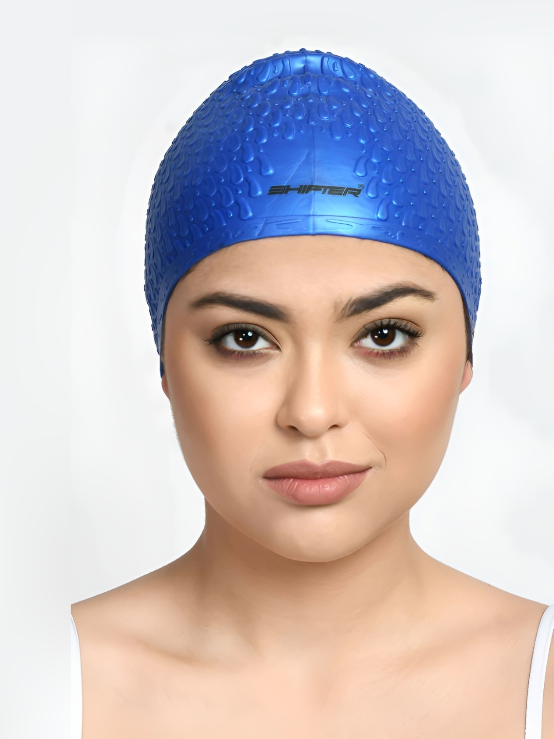 

SHIFTER Long Bubble Textured Anti-Slip Silicone Swimming Cap, Blue
