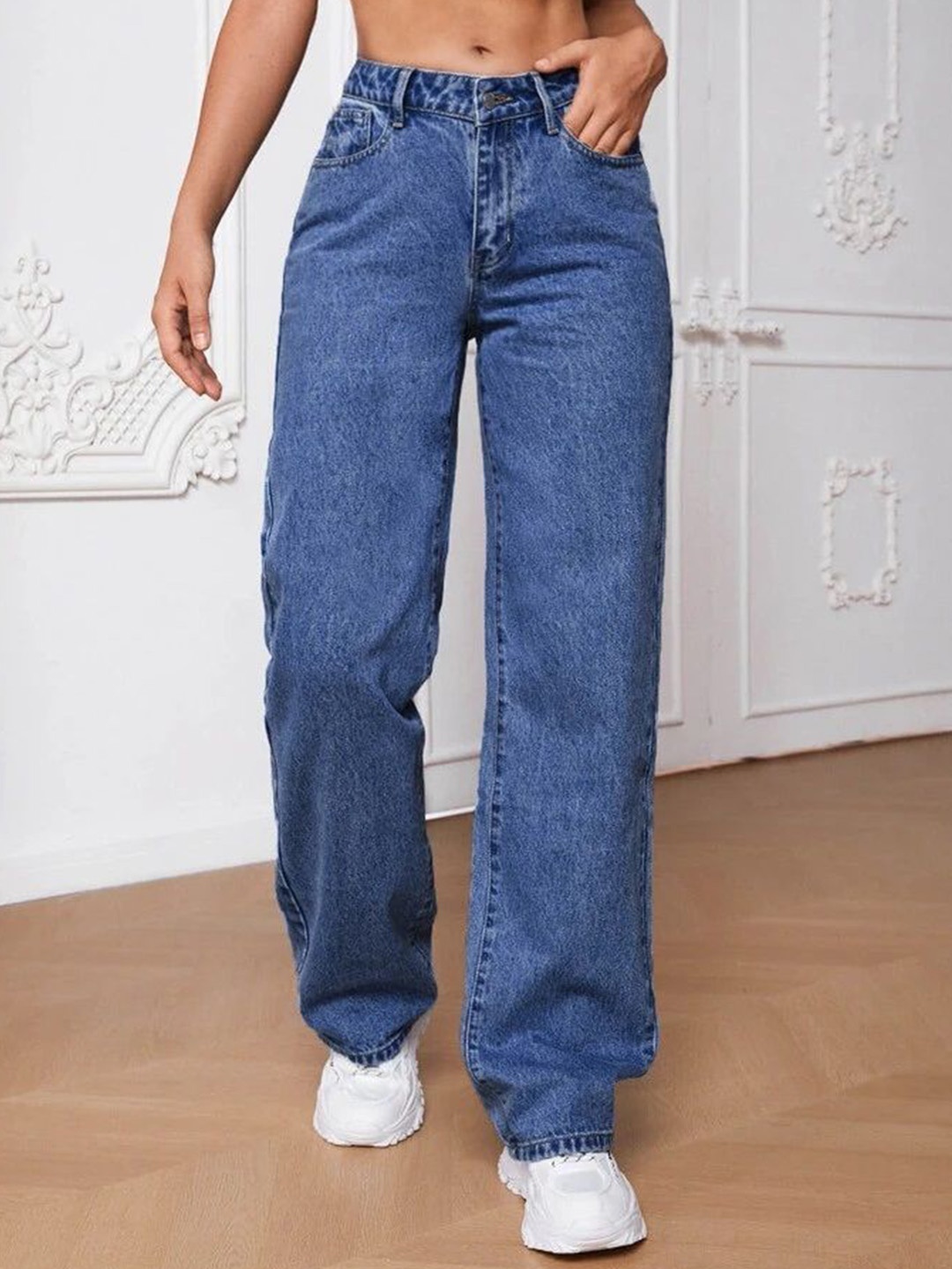 

VBEAUTI Women Jean Boyfriend Fit High-Rise Stretchable Jeans, Blue